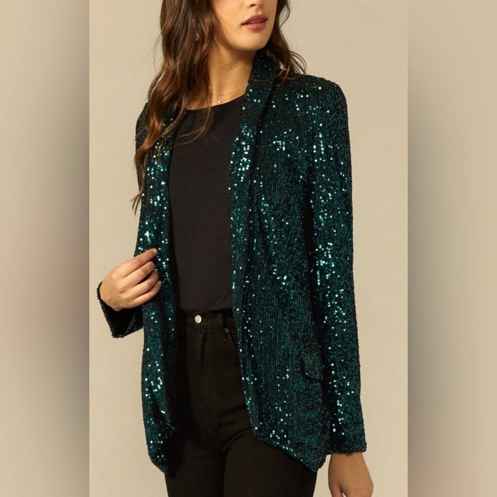 Greylin MiniSequins Drapey Blazer - Emerald